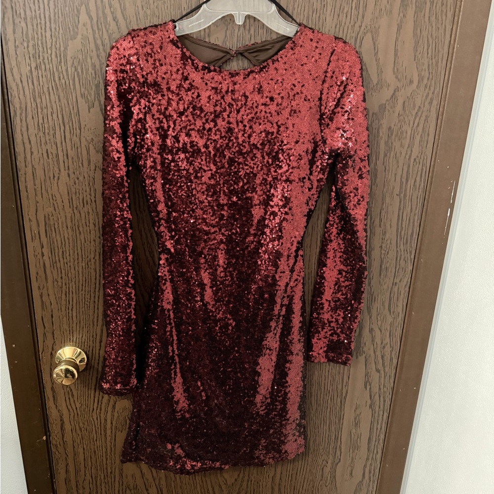 Windsor Burgundy Sequin Long Sleeve Dress